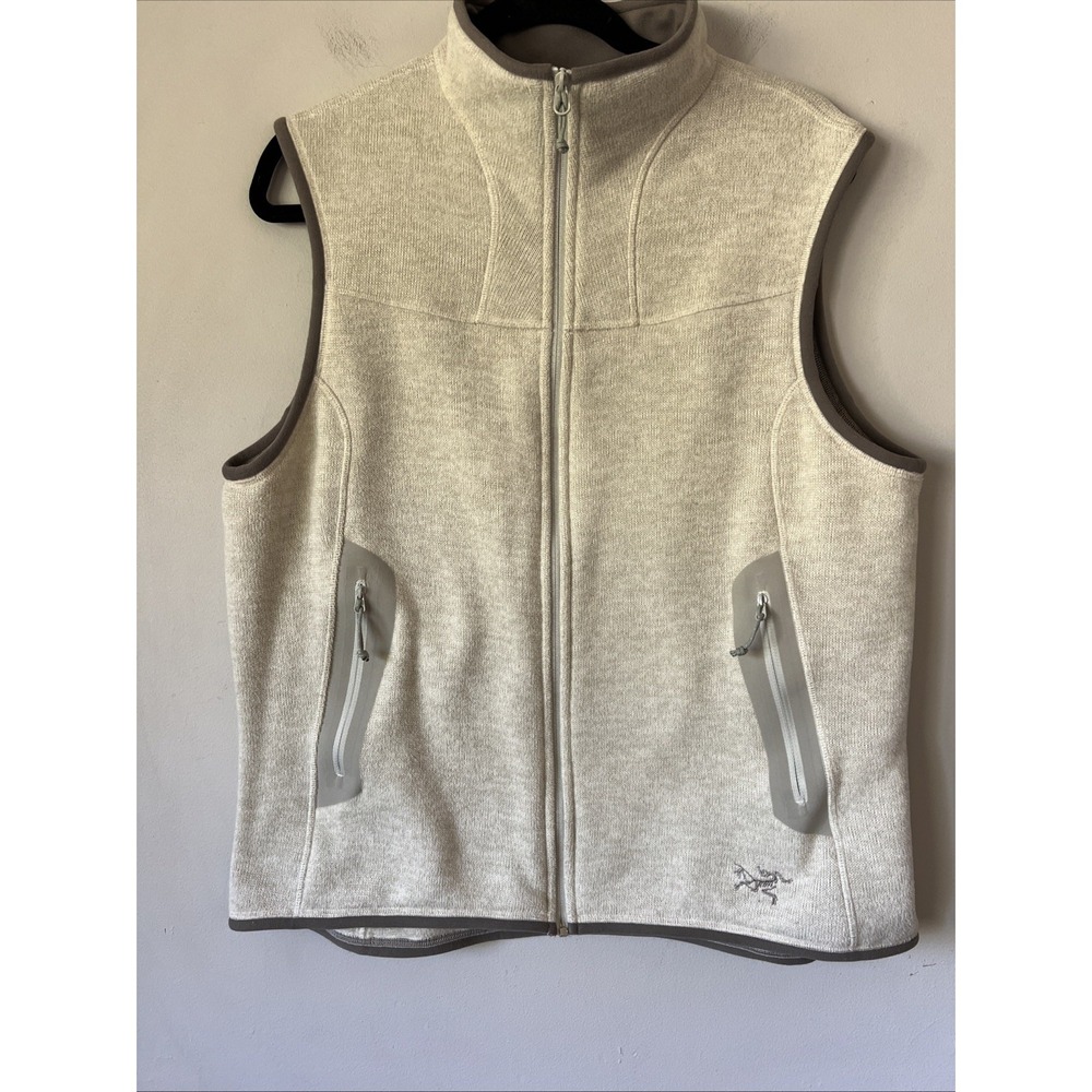 Arc'teryx Women's Fleece Vest Full Zip Size XL Cream w/ Green Gray Trim Fall